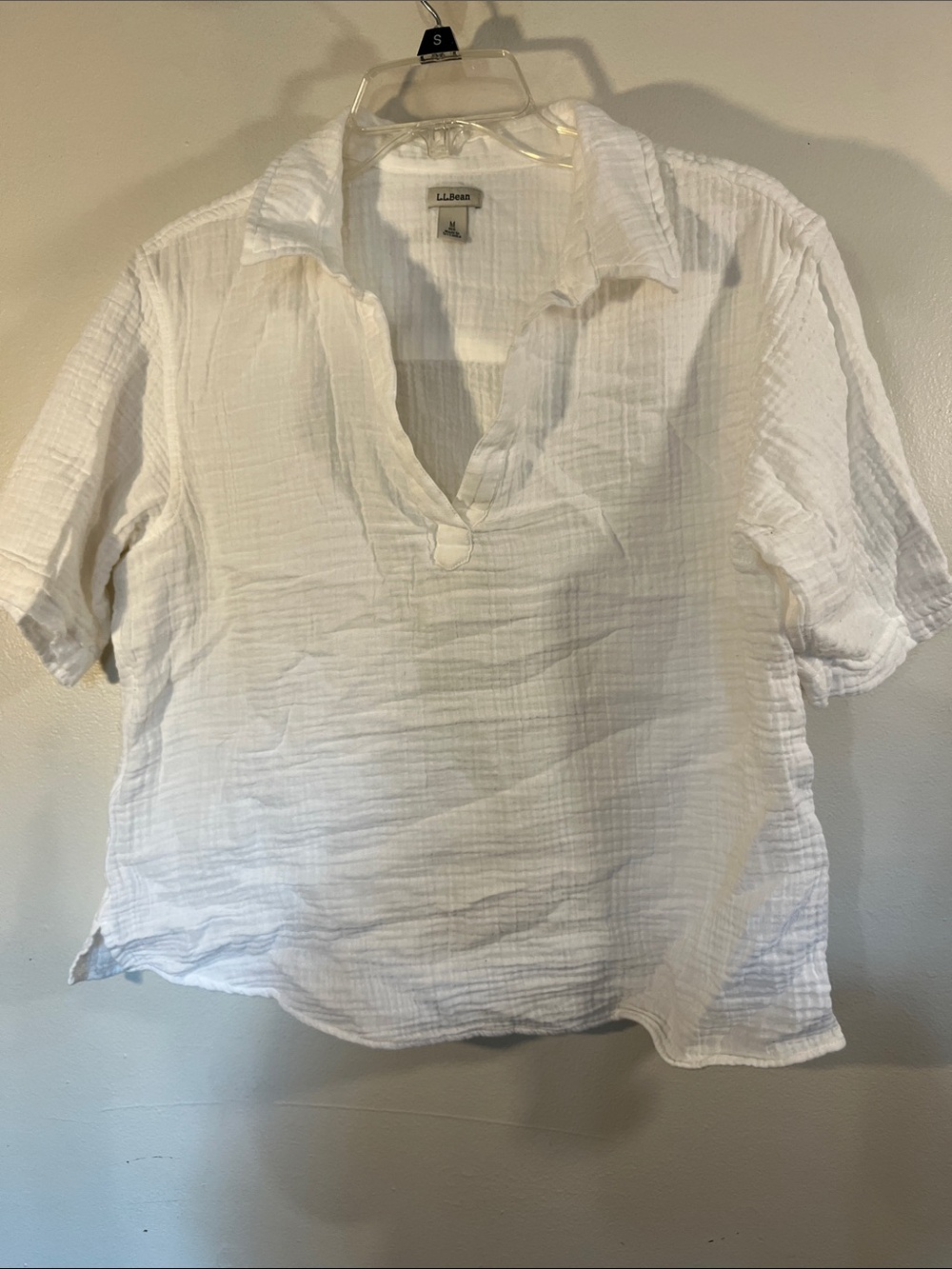 L.L. Bean White Short-Sleeve Gauze Button-Down Top